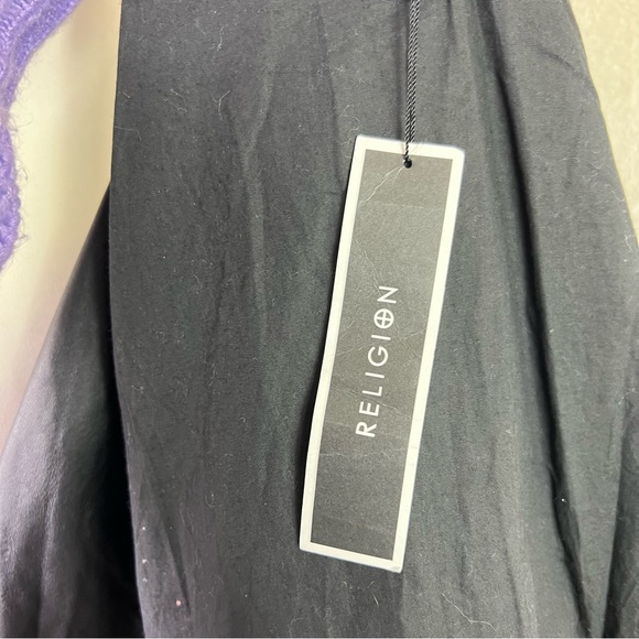 Religion Black Studded Soft Lamb Leather Biker Jacket UK Size 8 XS New - Picture 11 of 11